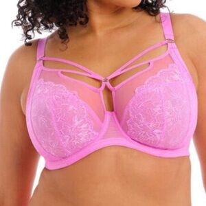 Elomi pink caged strappy Brianna underwire sheer lace plunge bra Women’s sz 38I